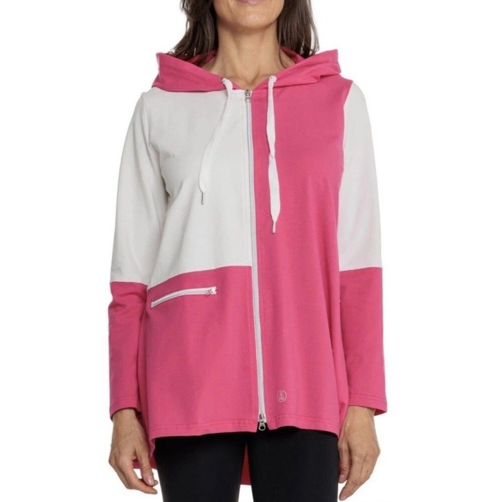 Neon Buddha Jacket Womens L Hoodie Colorblock Glam Pink White Zip Athleisure